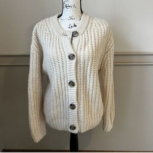 NWT H&M Premium Selection Womens Rib Knit Cardigan Sz M Cream Wool Blend Sweater